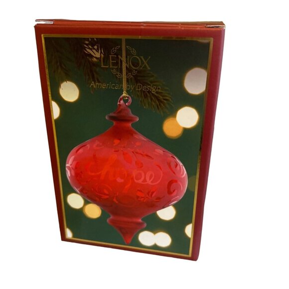 Lenox Joyous Tidings Large Red Glass Holiday Christmas Ornament w/ Original Box - Picture 1 of 5